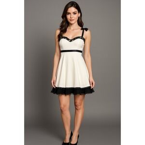 Pearl Georgina Chapman Dress Women 10 Ivory Black Romantic Pinup Balletcore Lace
